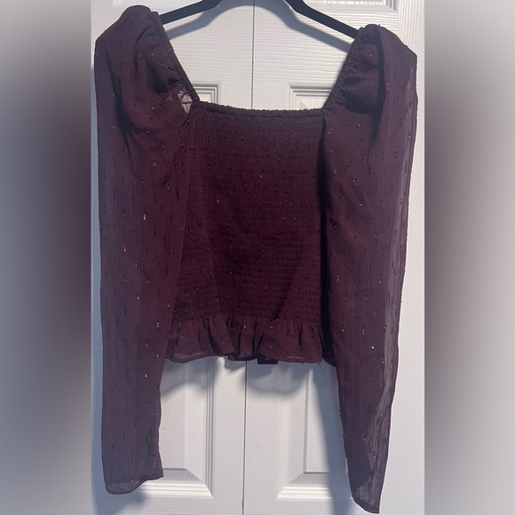 Women's Express Dark Purple Peasant Long Sleeved Blouse - Picture 5 of 5